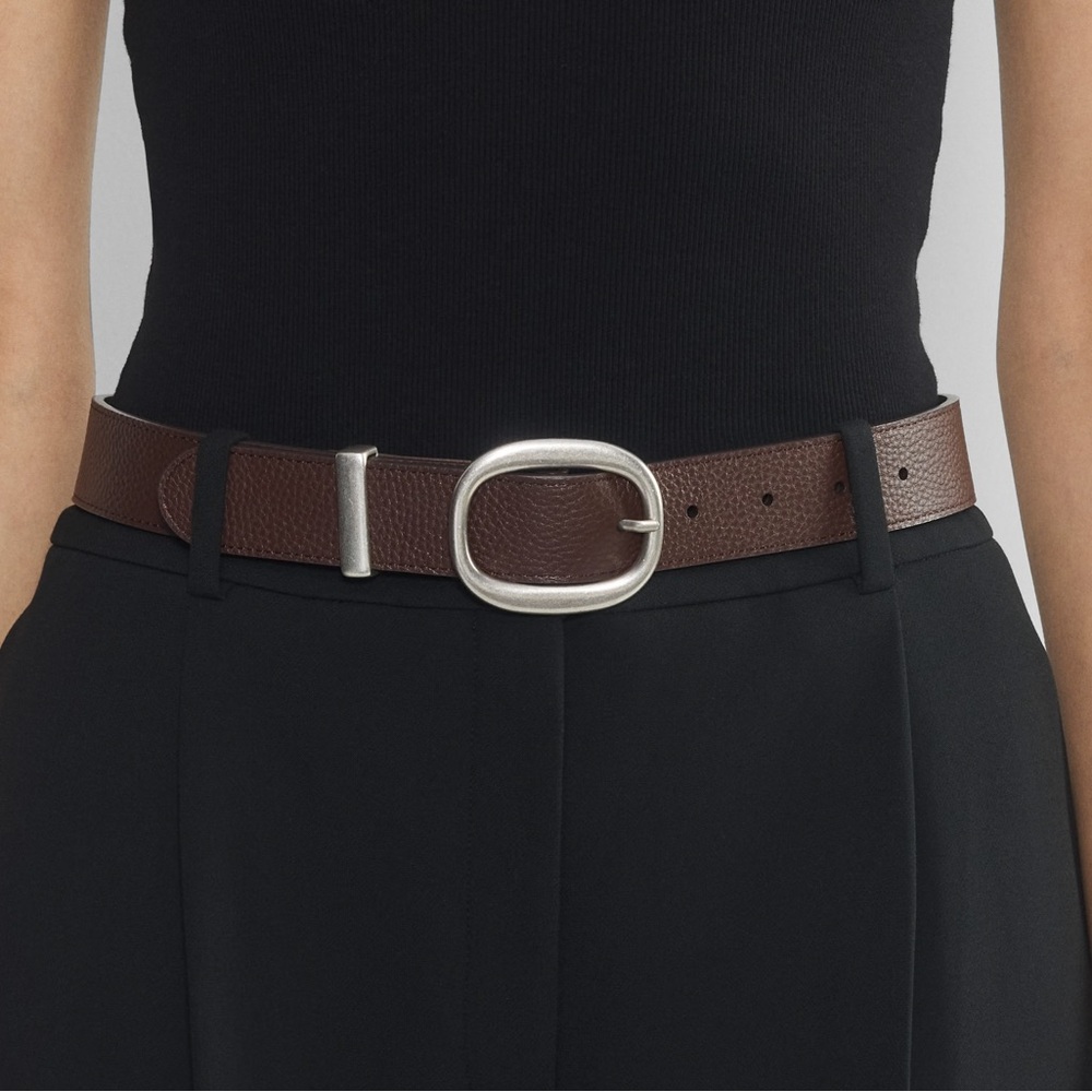 Aritzia Lifetime solid brass leather wide belt manor brown antique silver medium